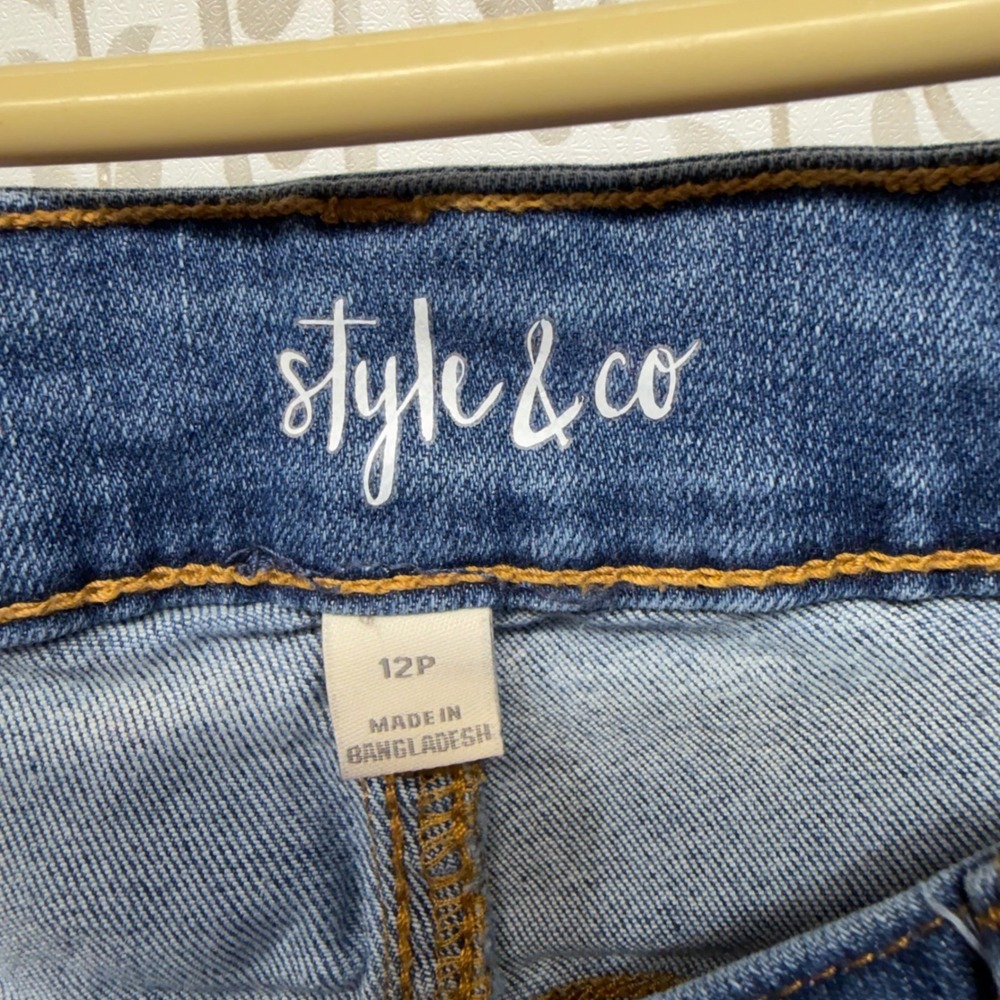 Style & Co Womens Straight Leg Jeans Blue Medium Wash Denim Petite 12P High Rise - Picture 4 of 6